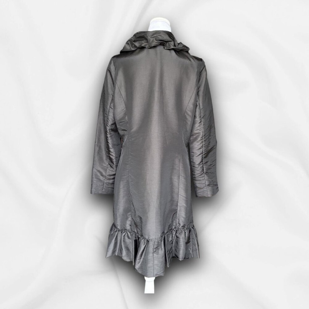 Unique Black Ruffle Trim Satin Top with Rosette Buttons – Med - Evening, Goth - Picture 4 of 13